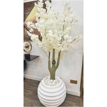 White Blossom plant  & white fibre vase