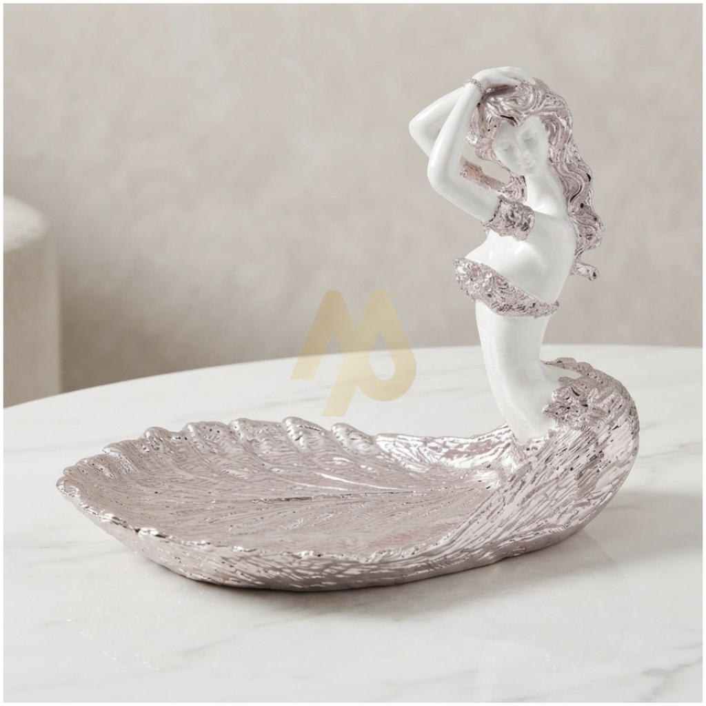 Silver woman fruit bowl decor