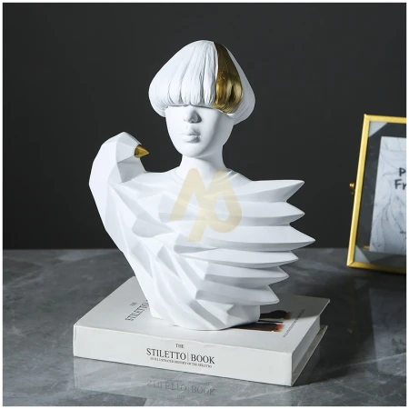 Artificial feathered bird-man sculpture