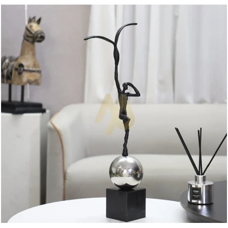 Elevated Balance Sculpture Material: Zinc Alloy, Marble & Lamp; Stainless Steel