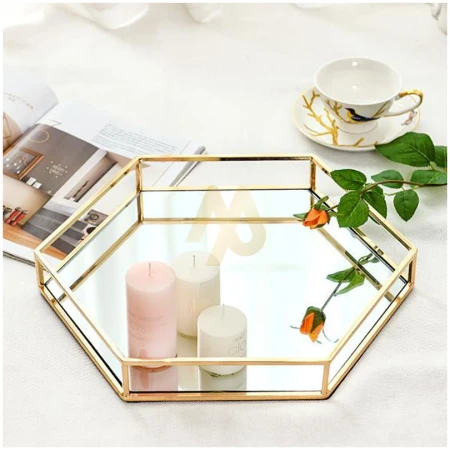 SMALL Luxury Hexagonal Gold Mirror Tray