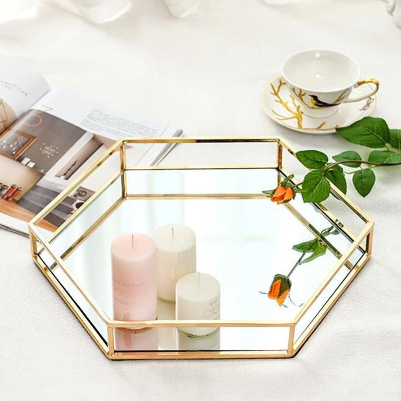 SMALL Luxury Hexagonal Gold Mirror Tray