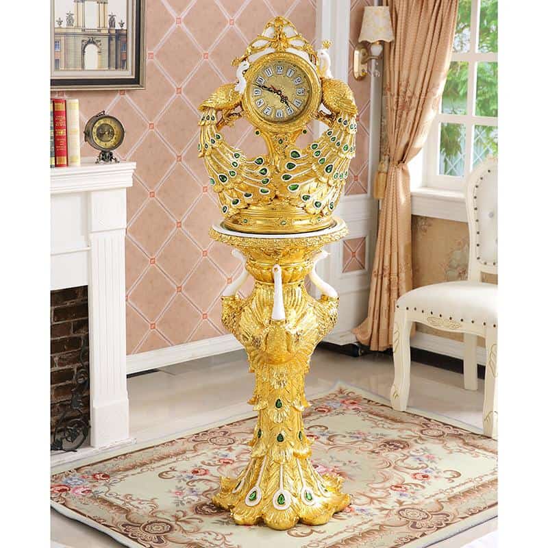 IMG_5785 Peacock-Inspired Decorative Set with Ornate Clock