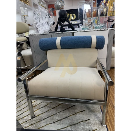 Beige Fabric Accent Chair with Neck Pillow