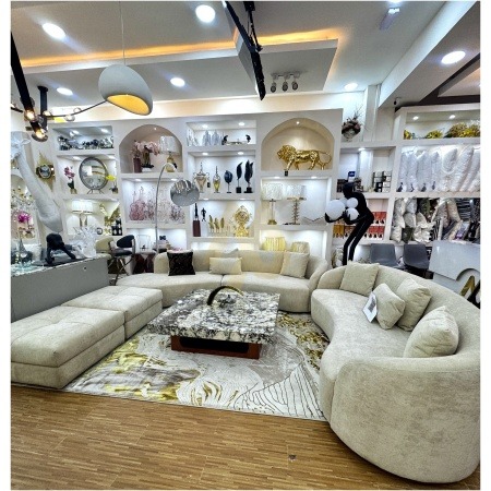 Beige Curved Seven-Seater Sectional Sofa