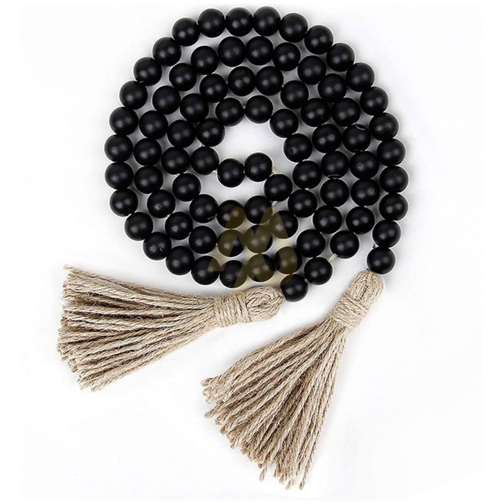 Black Bead Rope with Furry Tail Ends