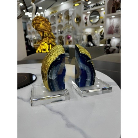 Blue Crystal Agate Decor with Gold-Plated Back Design