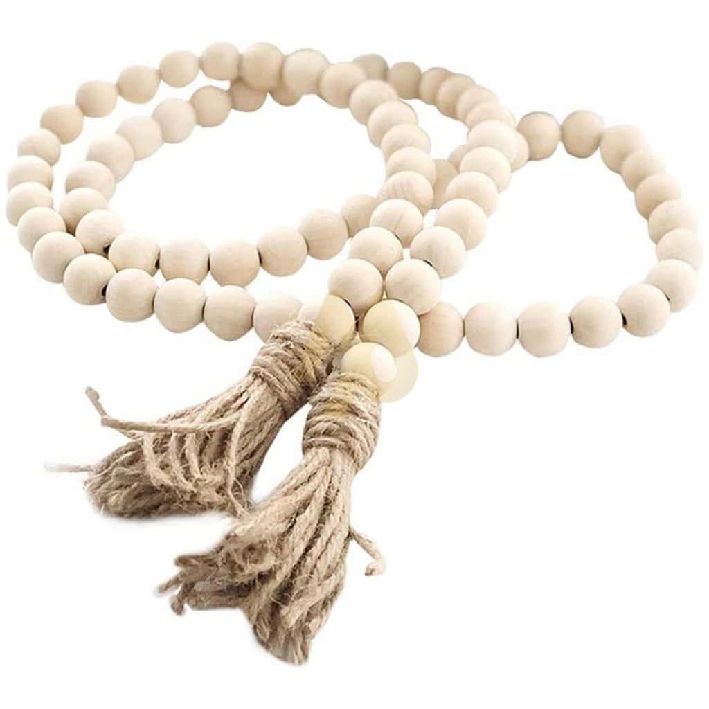 Brown Wooden Bead Rope with Furry Tail Ends