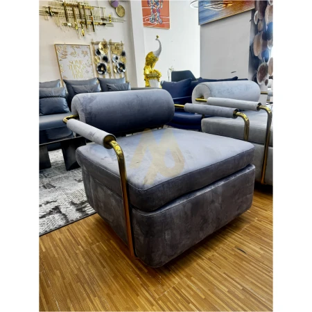 Dark-Grey Lint Rotating Chair with Gold Steel Frame