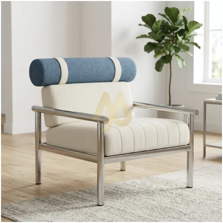 Beige Fabric Accent Chair with Neck Pillow