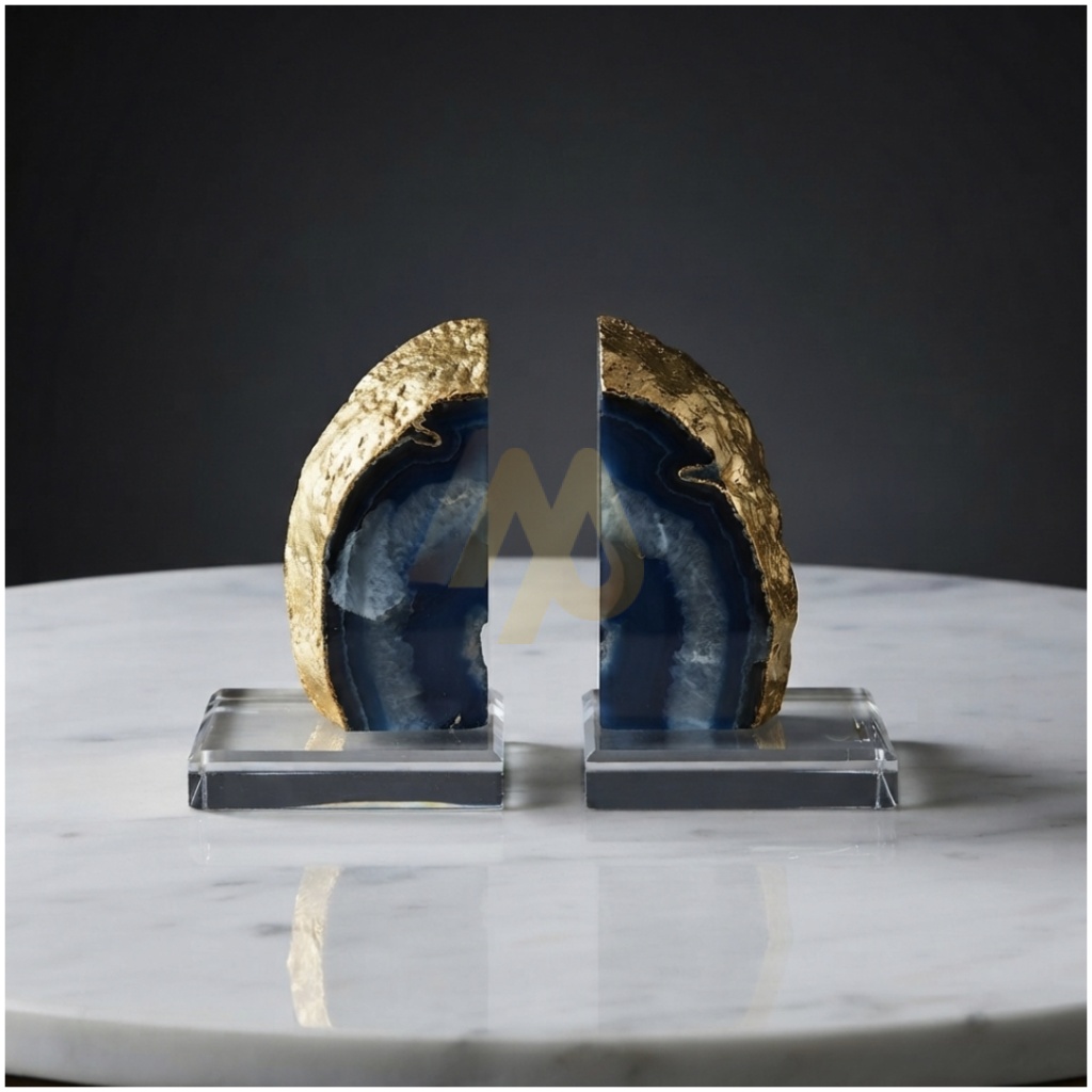 Blue Crystal Agate Decor with Gold-Plated Back Design