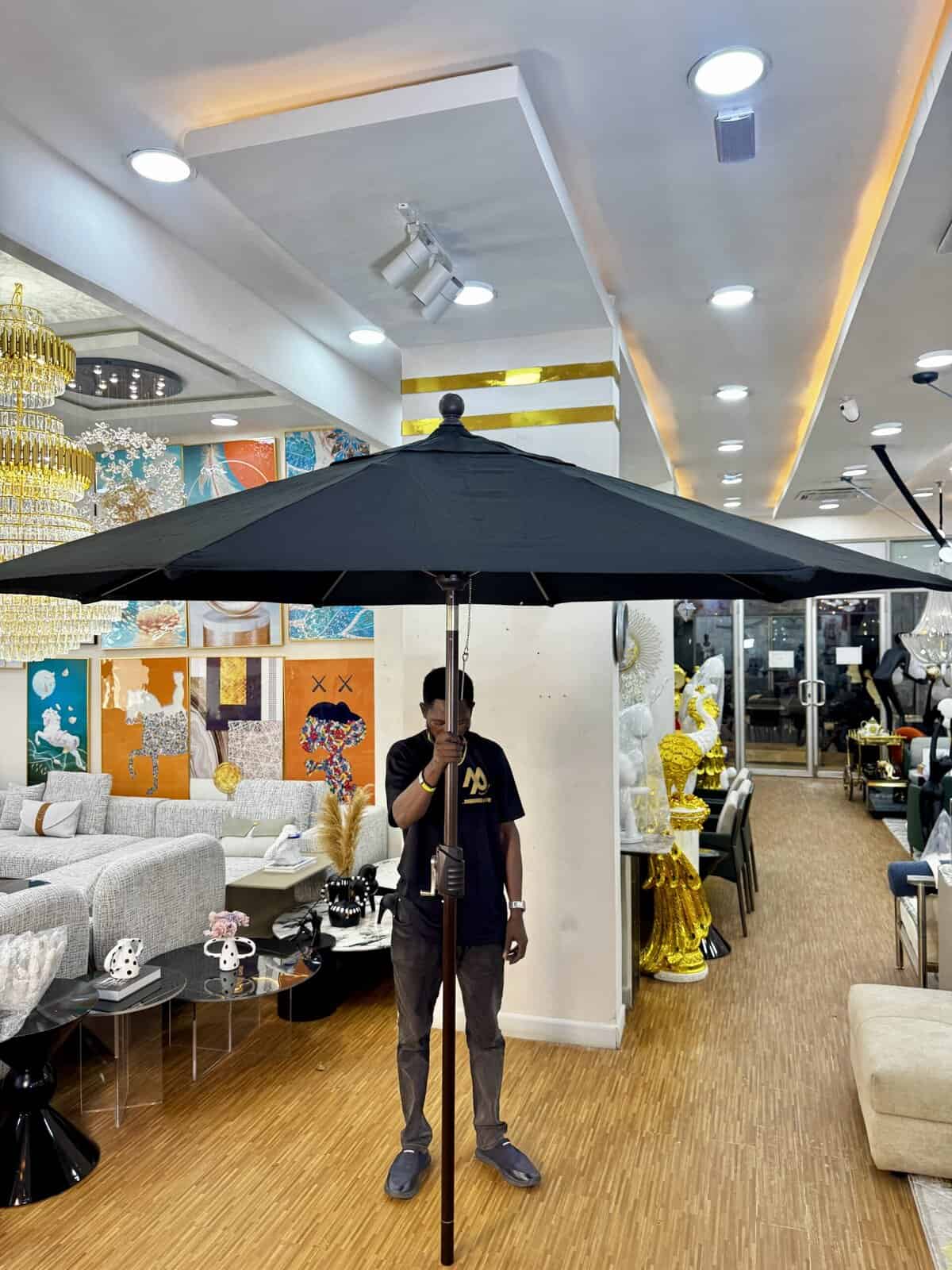 Black Full-Length Patio Outdoor Umbrella Sturdy and durable