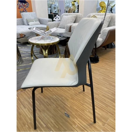 Grey & Beige Leather Dining Chair