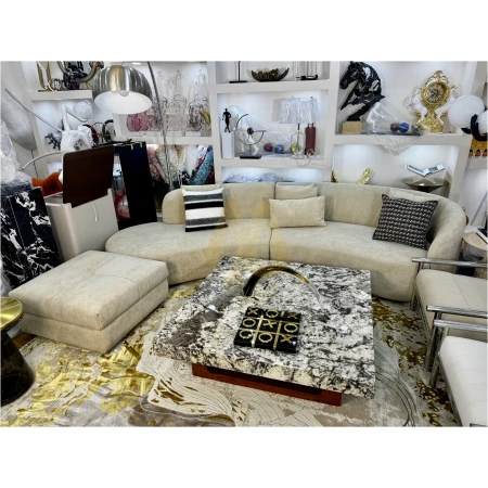 Beige Curved Four-Seater Sectional Sofa