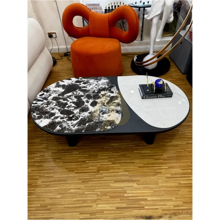 Dual-Tone Curved Marble Coffee Table