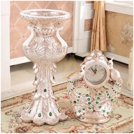 ROSE GOLD PEACOCK INSPIRED DECORATIVE ORNATE CLOCK.