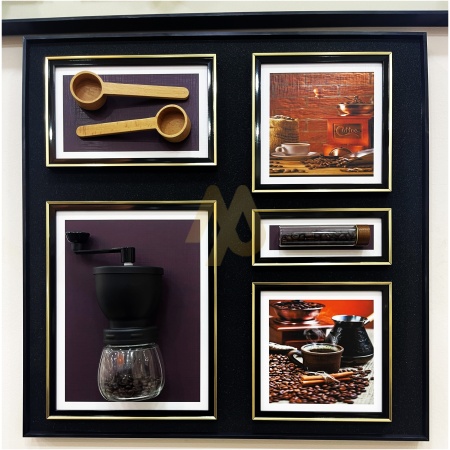 Coffee-Themed 3D Portrait Wall Frame with Glass Tube Grinder