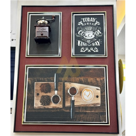 Coffee-Themed 3D Portrait Wall Frame with Retro Grinder