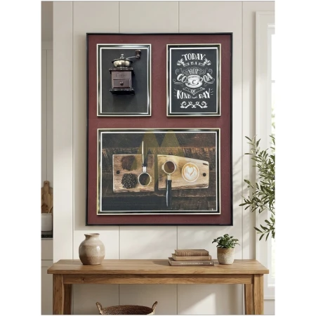 Coffee-Themed 3D Portrait Wall Frame with Retro Grinder