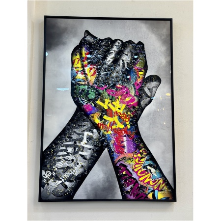 Unity & Resilience: Urban Graffiti Handshake Canvas
