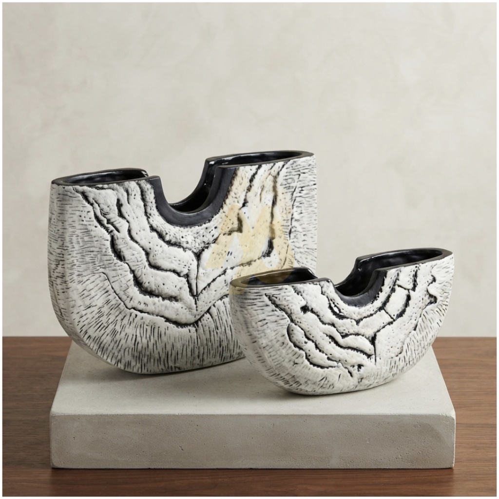 Big Abstract Texture Half-Moon Vase