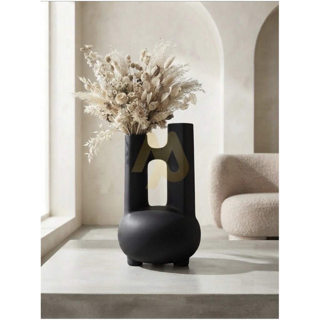 Dual Tube Matte Black Decorative Vase